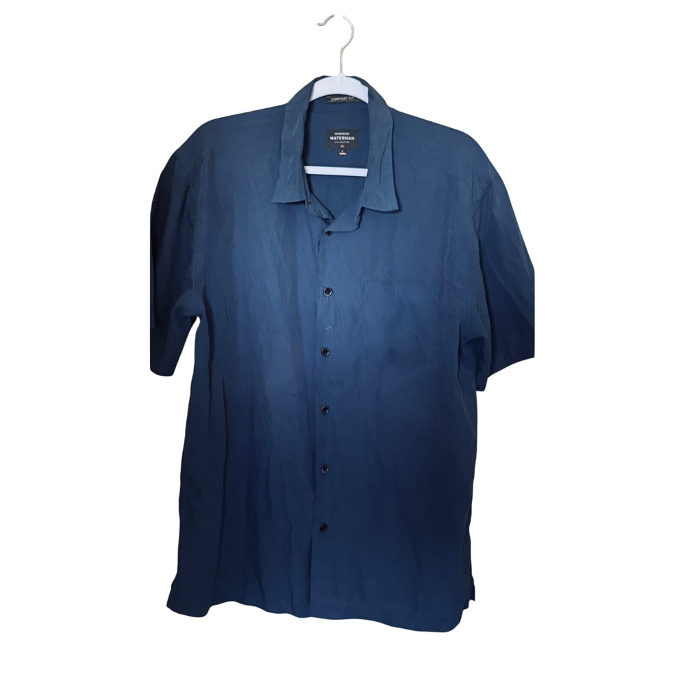 Quiksilver Waterman Collection Men Large Navy Blue Micro Check Comfort Fit Shirt